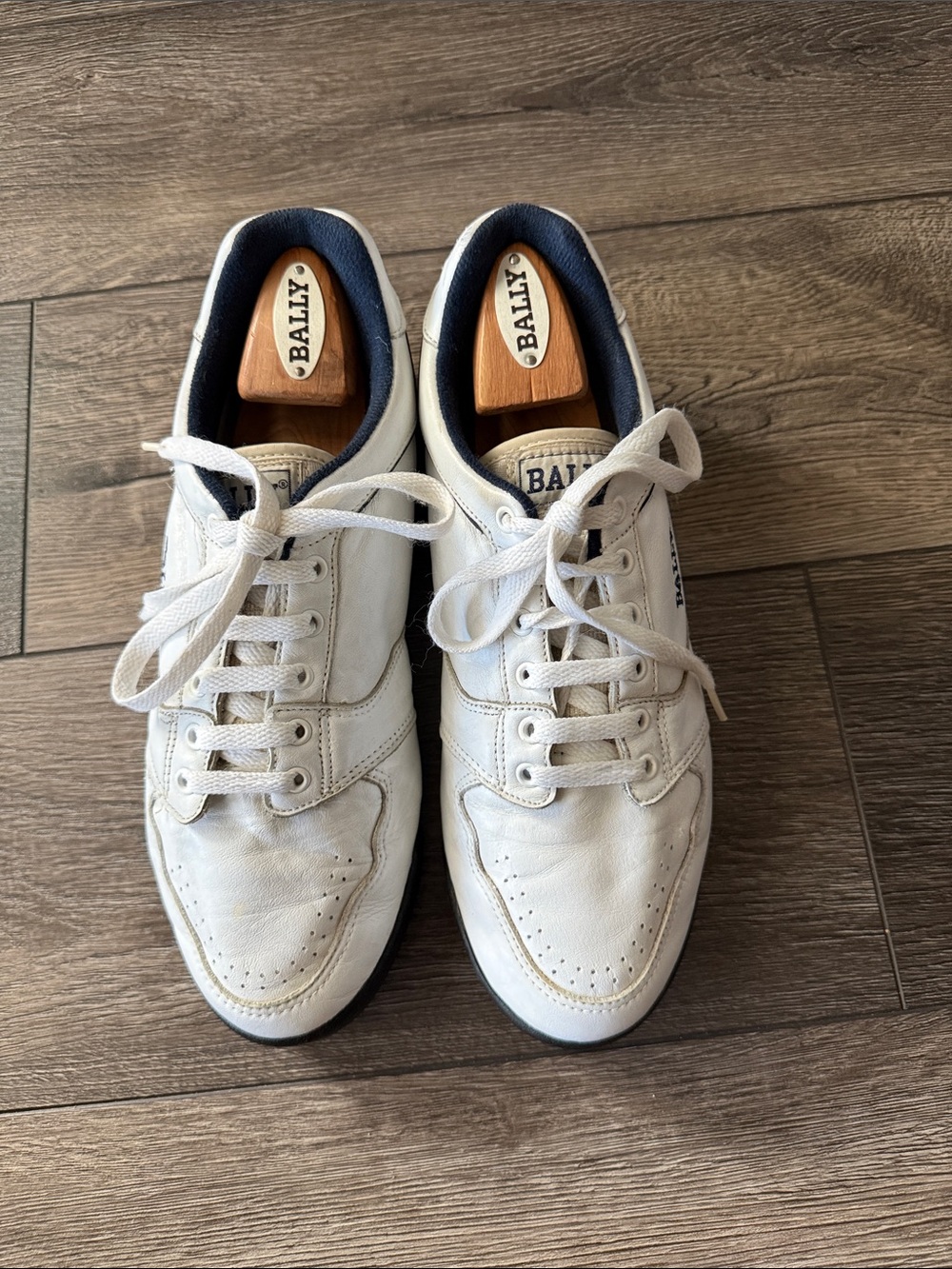 Bally White Leather Men’s Sneakers with Navy Lining